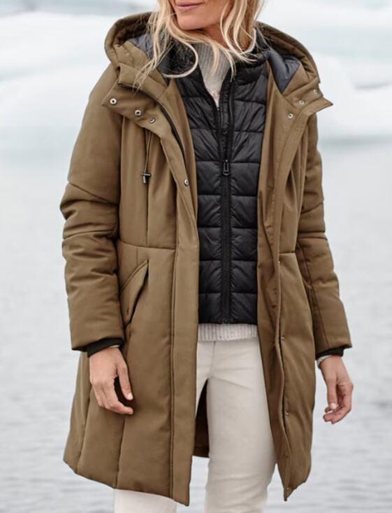 Cole Haan Jackets & Blazers - Cole Haan Signature Insulated Parka Women L Brown Winter Coat Hooded Bib Insert